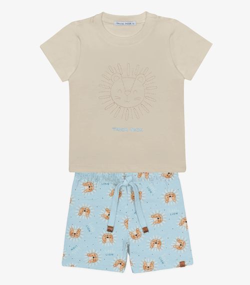 Conjunto Infantil Camiseta Com Bermuda Trick Nick Bege