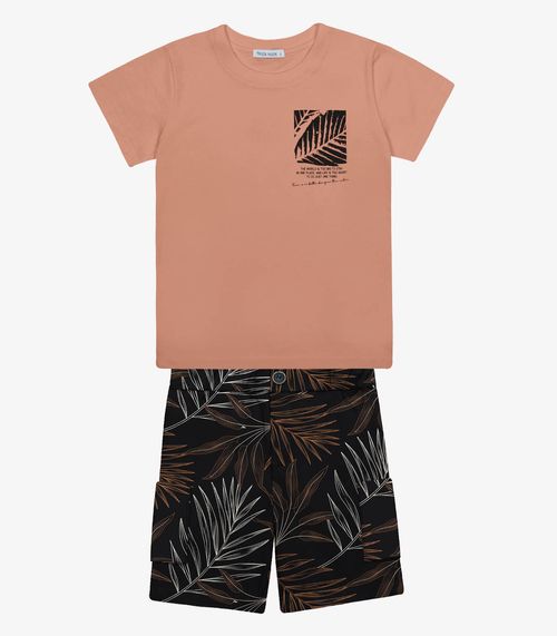 Conjunto Infantil Camiseta Com Bermuda Trick Nick Marrom