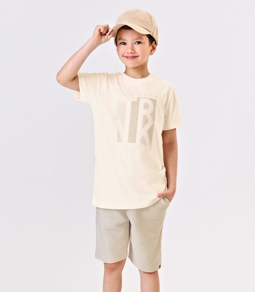 Conjunto Infantil Camiseta Com Bermuda Trick Nick Bege