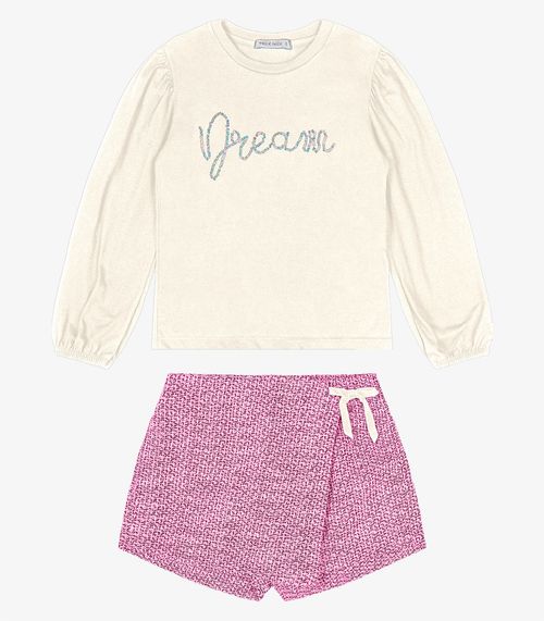 Conjunto Blusa Com Shorts Saia em Tweed Trick Nick Rosa