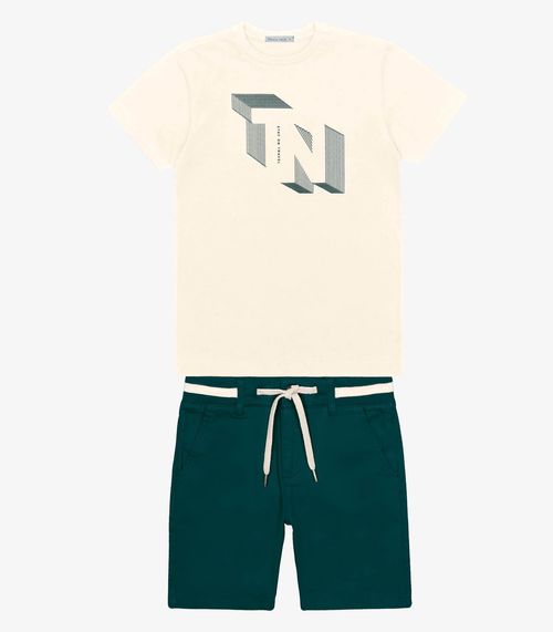 Conjunto Menino Camiseta Com Bermuda Trick Nick Bege