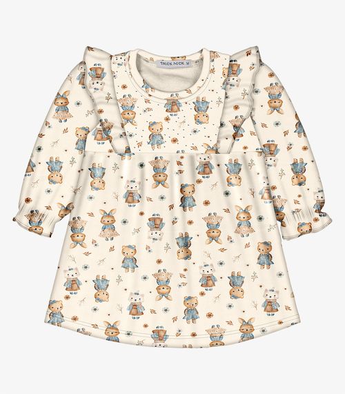 Vestido Infantil Manga Longa Trick Nick Bege