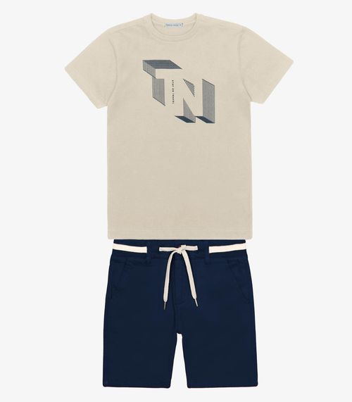 Conjunto Menino Camiseta Com Bermuda Trick Nick Bege