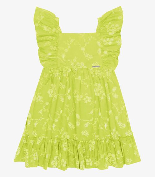 Vestido Popeline Floral Bordado Trick Nick Verde
