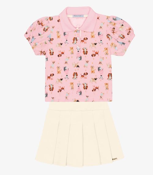 Conjunto Menina Polo Com Shorts Saia Trick Nick Rosa
