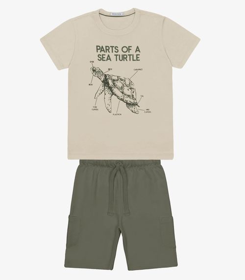 Conjunto Infantil Camiseta Com Bermuda Trick Nick Bege