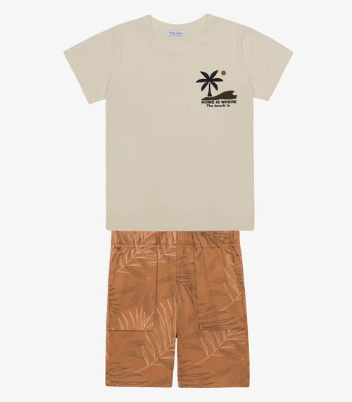 Conjunto Infantil Camiseta Com Bermuda Trick Nick Bege