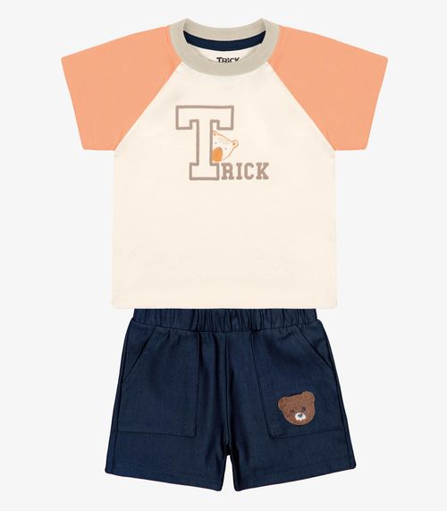 Conjunto Infantil Camiseta Com Bermuda Trick Nick Laranja