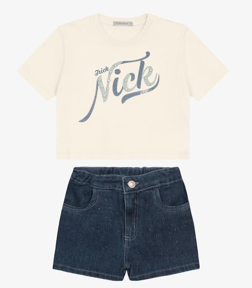Conjunto Infantil Blusa com Shorts Trick Nick Off White
