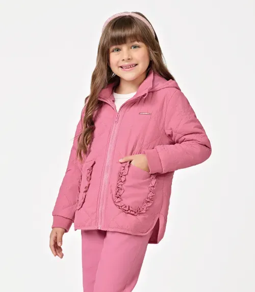 Jaqueta Puffer com Capuz Trick Nick Rosa