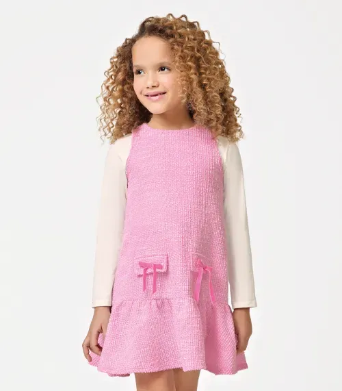 Conjunto Vestido Com Blusa em Tweed Trick Nick Rosa