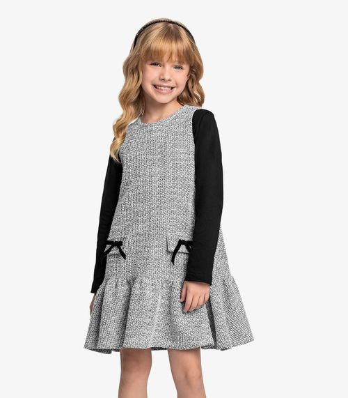 Conjunto Vestido Com Blusa em Tweed Trick Nick Preto