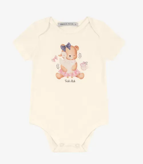 Body Menina em Cotton Leve Trick Nick Bege