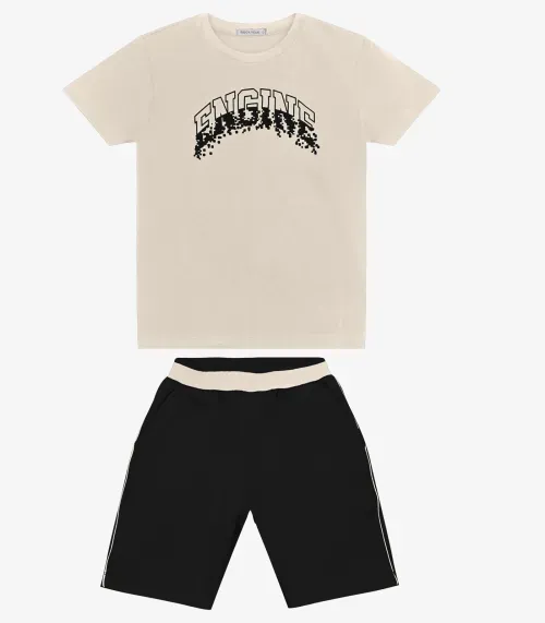 Conjunto Menino Camiseta com Bermuda Trick Nick Bege