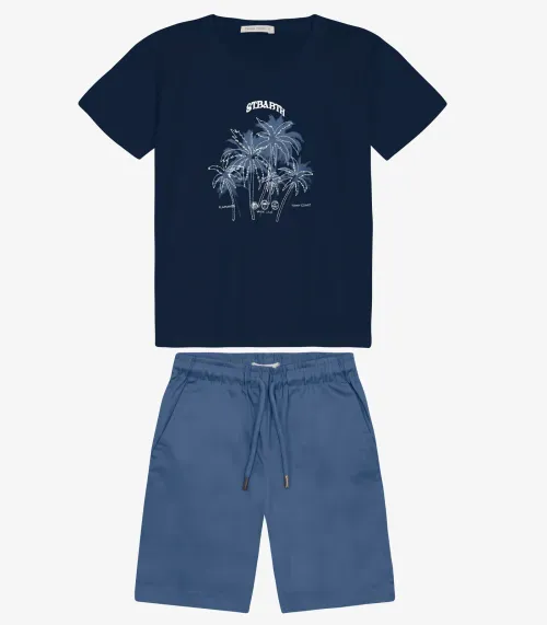 Conjunto Masculino Camiseta com Bermuda Trick Nick Azul Marinho