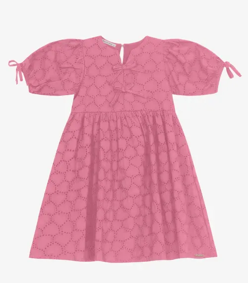 Vestido em Laise Corações e Viscose Khy Trick Nick Rosa