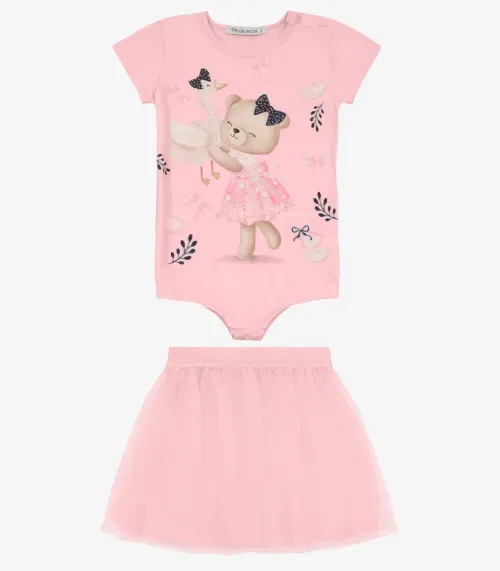 Conjunto Infantil Body com Saia Trick Nick Rosa