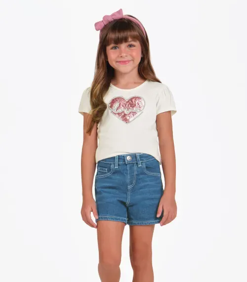 Conjunto Feminino Infantil Blusa com Shorts Trick Bege