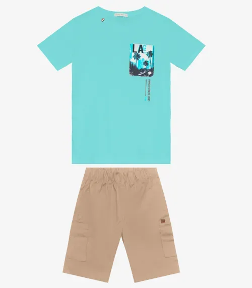 Conjunto Infantil Camiseta Com Bermuda Trick Nick Marrom