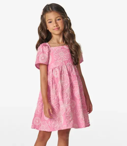 Vestido Infantil em Algodão Flor Trick Nick Rosa
