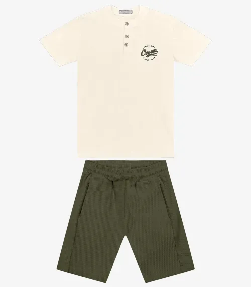 Conjunto Camiseta com Bermuda masculino Trick Nick Off White