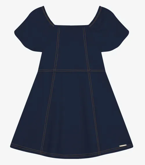 Vestido Infantil em Moletinho Denim Trick Nick Azul Marinho
