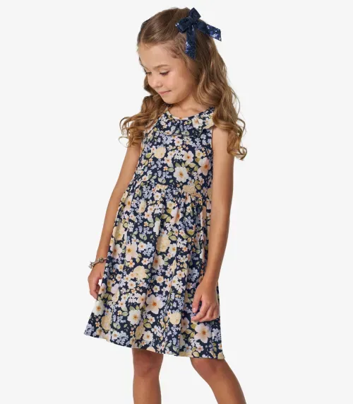 Vestido Infantil em Cotton Leve Trick Nick Azul Marinho