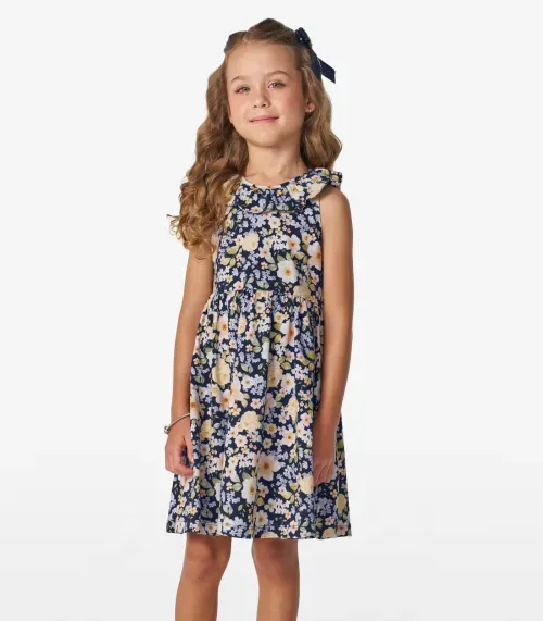 Vestido Infantil em Cotton Leve Trick Nick Azul Marinho