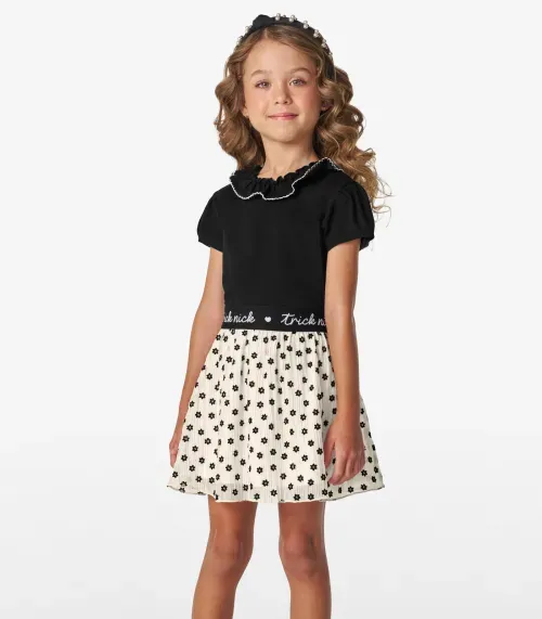 Conjunto Blusa com Saia em Cotton Leve Trick Nick Preto