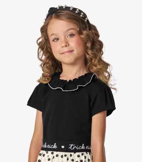 Conjunto Blusa com Saia em Cotton Leve Trick Nick Preto