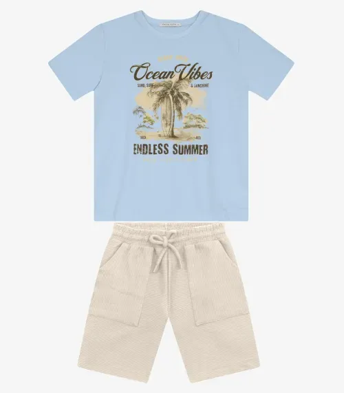 Conjunto Masculino Camiseta com Bermuda Trick Nick Azul