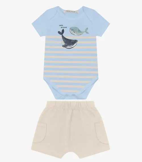 Conjunto Body com Bermuda Menino Trick Nick Azul