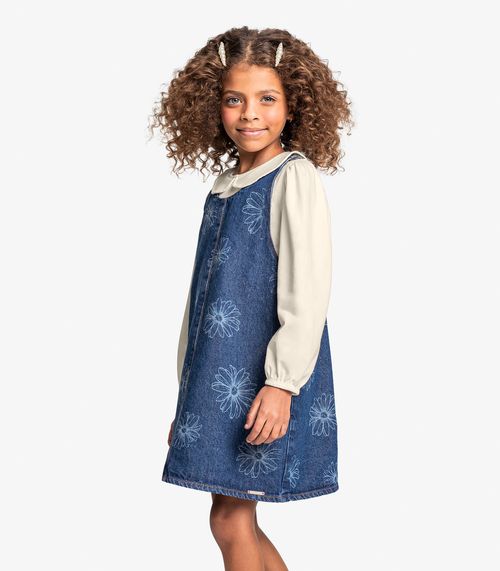 Conjunto Blusa Com Salopete Jeans Trick Nick Azul