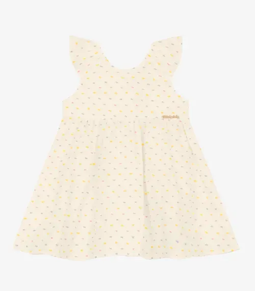 Vestido Infantil em Cotton Plumetis Trick Nick Bege