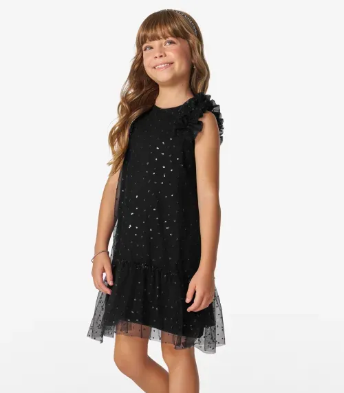 Vestido Infantil em Tule Lantejoulas Trick Nick Preto