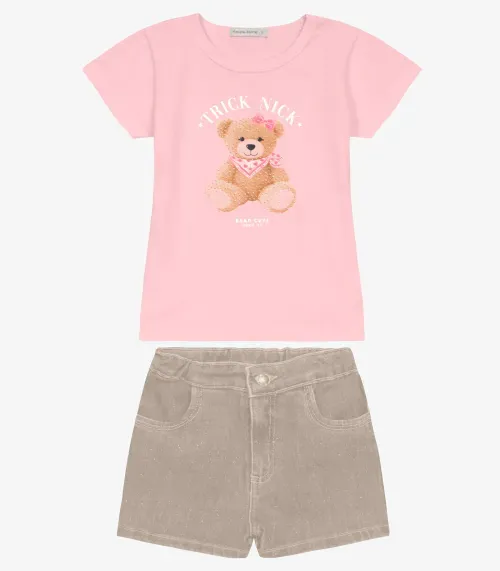 Conjunto Infantil Blusa Com Shorts  Trick Nick Rosa
