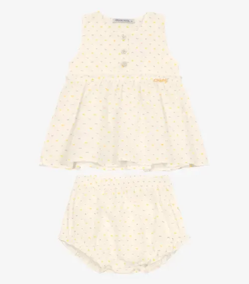 Conjunto Infantil Bata com Calcinha Trick Nick Off White