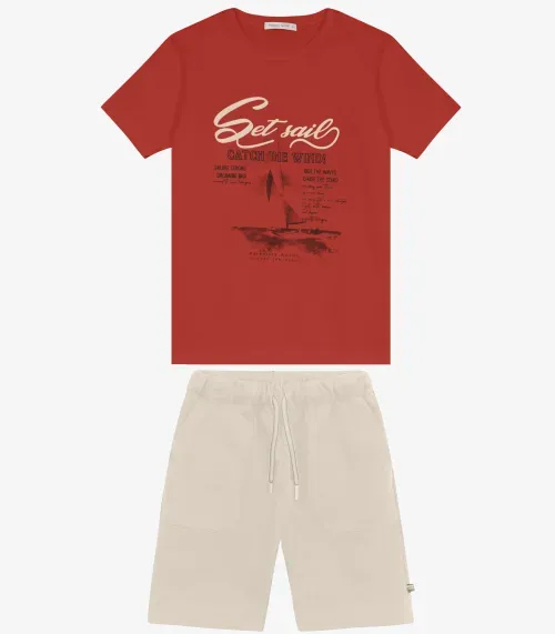 Conjunto Camiseta com Bermuda masculino Trick Nick Laranja