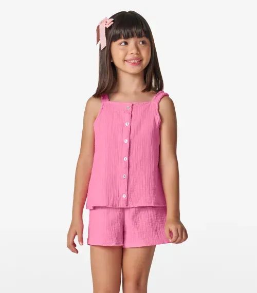 Conjunto Infantil Blusa Com Shorts Trick Nick Rosa
