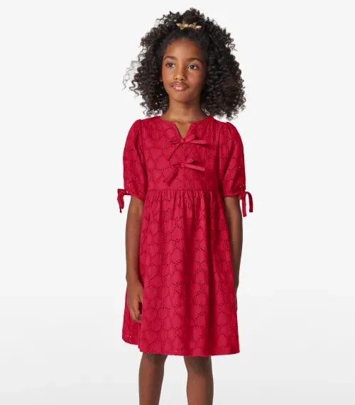 Vestido em Laise Corações e Viscose Khy Trick Nick Vermelho