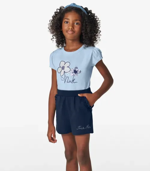 Conjunto Feminino Blusa com Shorts Trick Nick Azul