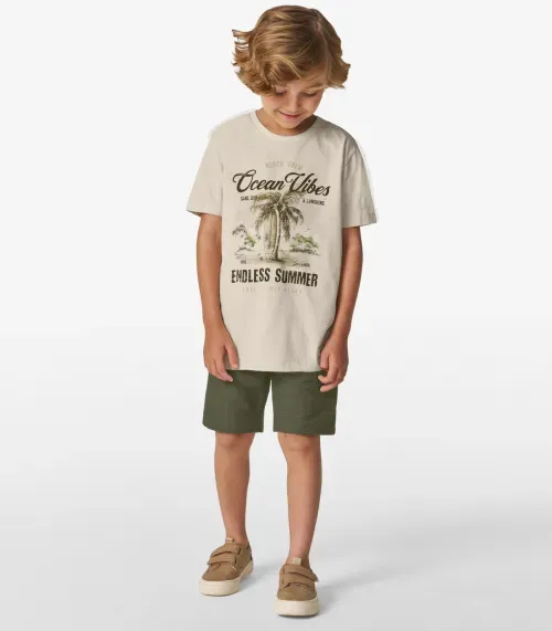 Conjunto Masculino Camiseta com Bermuda Trick Nick Bege