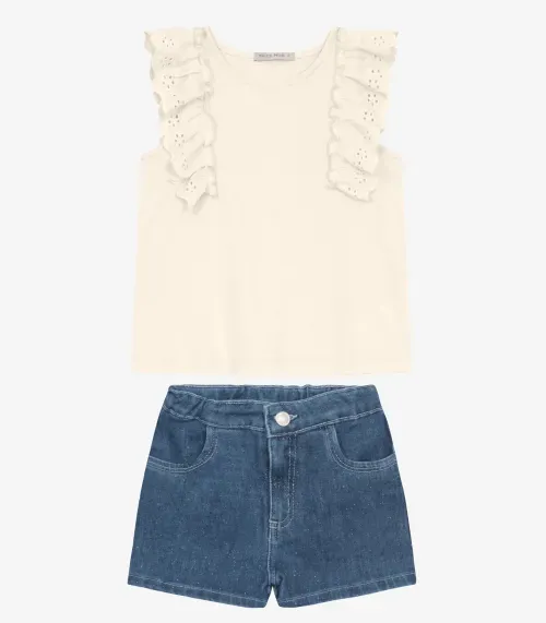 Conjunto Infantil Blusa Com Shorts Trick Nick Bege