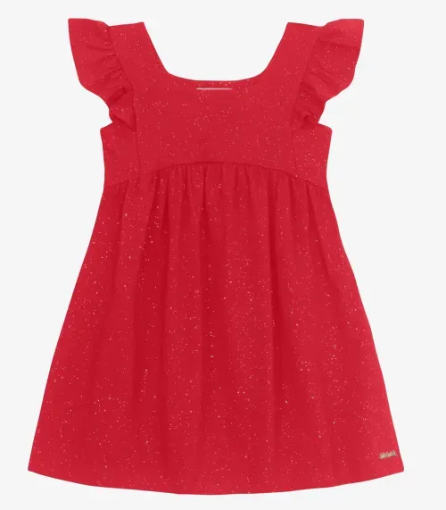 Vestido Infantil em Cotton Glitter Trick Nick Vermelho