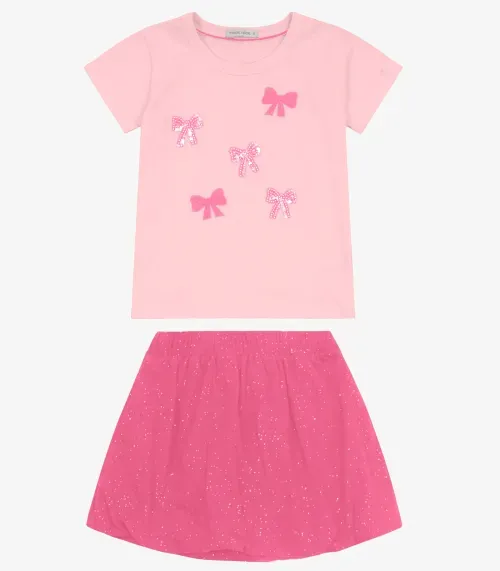 Conjunto Blusa com Saia em cotton leve Trick Nick Rosa