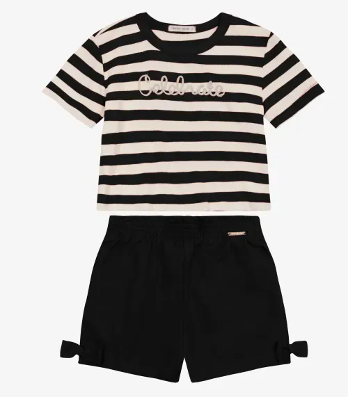 Conjunto Blusa com Shorts em Ribana 2x1 Trick Nick Preto