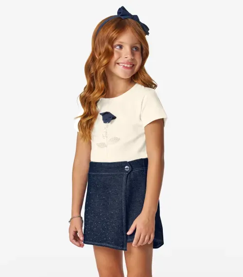 Conjunto Infantil Blusa com Shorts Saia Trick Nick Off White