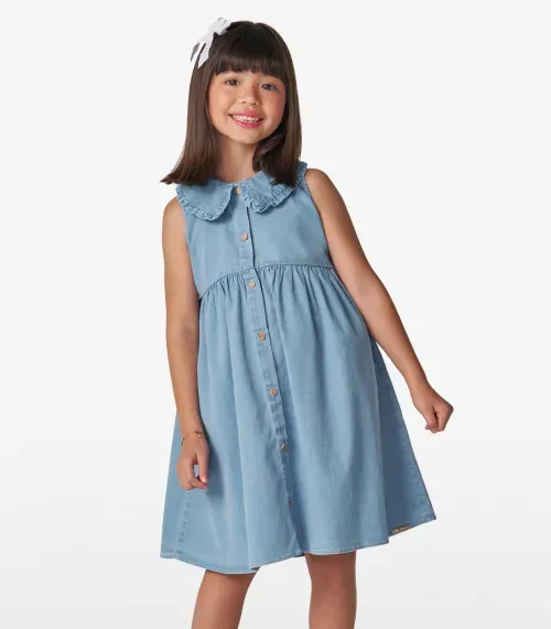 Vestido Infantil em Light Denim Trick Nick Azul