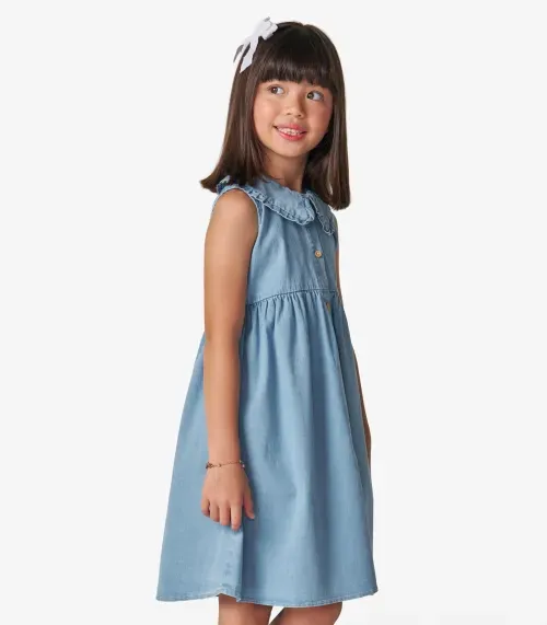 Vestido Infantil em Light Denim Trick Nick Azul