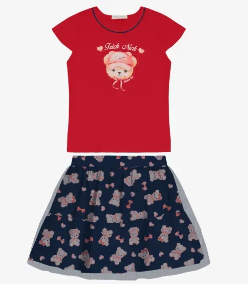 Conjunto Feminino Blusa com Saia Trick Nick Vermelho